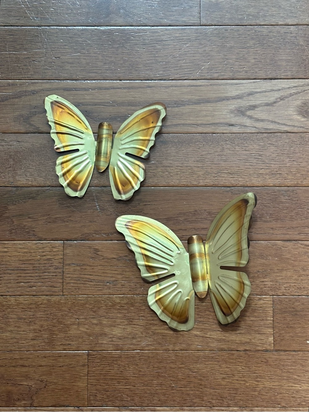 Vintage 1970's Copper Tone Pair of Butterfly Wall Hangings
